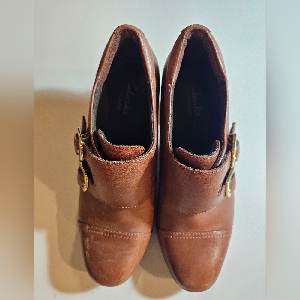 Clarks Brown Leather Double Monk Strap Ankle Shoes